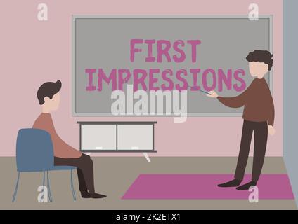 Testo che mostra le prime impressioni di inspirazione. Concetto del Internet che cosa una persona pensa di voi quando in primo luogo li incontrano insegnante e disegno dello studente che hanno Classe privatamente all'interno Di Una classe. Foto Stock