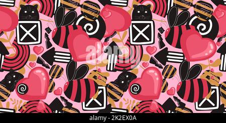 Graffiti. Motivo senza cuciture Graffiti. Modello stile strada. Stile urbano. Cuori. Hipster. Teenage design. Carta digitale brillante e alla moda Foto Stock