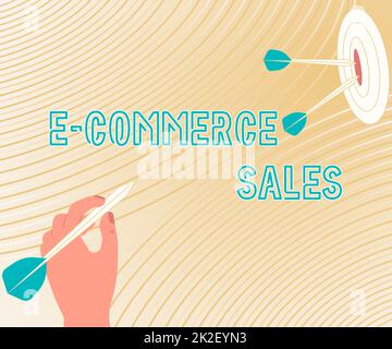 Didascalia di testo che presenta le vendite di e-commerce. Attività di approccio aziendale di acquisto o vendita di prodotti sul servizio online che presenta il messaggio che colpisce il concetto di obiettivo, Abstract annunciando l'obiettivo. Foto Stock