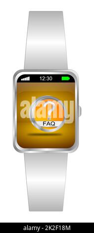 Smartwatch con orange FAQ pulsante - 3D illustrazione Foto Stock