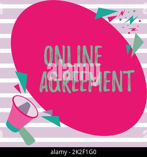 Firmare il contratto online di visualizzazione. Contratto di presentazione aziendale modellato firmato ed eseguito elettronicamente Megaphone Drawing Speaking to Chat Cloud Making Announcement. Foto Stock