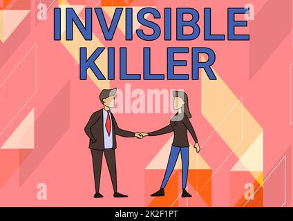 Visualizzazione concettuale Invisible Killer. Foto concettuale presenza nell'aria di una sostanza che è nocivo uomo e donna in piedi rivolti l'uno verso l'altro tenendo le mani. Foto Stock