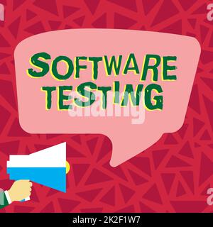 Scrittura visualizzazione testo Test software. Internet Concept Investigation fornire informazioni sulla qualità di esso forte Megaphone rendendo nuovo meraviglioso annuncio al pubblico Foto Stock