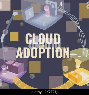 Visualizzazione concettuale adozione del cloud. Concetto che significa mossa strategica da parte delle organizzazioni di ridurre i costi e i rischi si sono Uniti stand fornendo le necessarie risorse sul posto di lavoro. Foto Stock