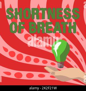 Didascalia di testo che presenta respiro corto. Parola scritta su intenso serraggio delle vie aeree che causano difficoltà respiratorie Lady Hands lampada tenuta con formale vestito presentando nuove idee per il progetto Foto Stock