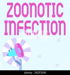 Visualizzazione concettuale infezione zoonotica. Business Concept zoonotic infection Illustration of Pole Megaphone with Sun raise Making Announcements. Foto Stock