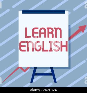 Didascalia concettuale Impara l'inglese. Business idea Universal Language facile comunicazione e comprensione Whiteboard disegno con freccia in su Presentazione Growing Graph. Foto Stock