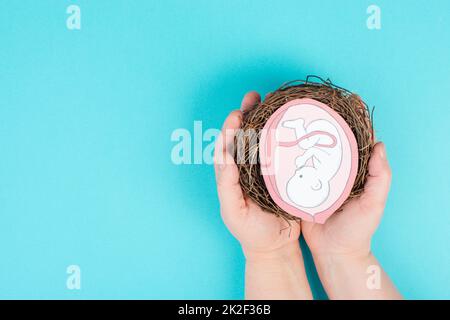 Nascituro nell'utero, disegno di un feto nell'ultimo trimestre di gravidanza, parto e maternità, ginecologia assistenza sanitaria Foto Stock