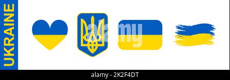 Set di simboli del paese indipendente dell'Ucraina su sfondo bianco - Vector Foto Stock