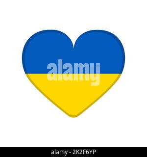 Cuore dipinto nei colori della bandiera del paese indipendente Ucraina su sfondo bianco - Vector Foto Stock