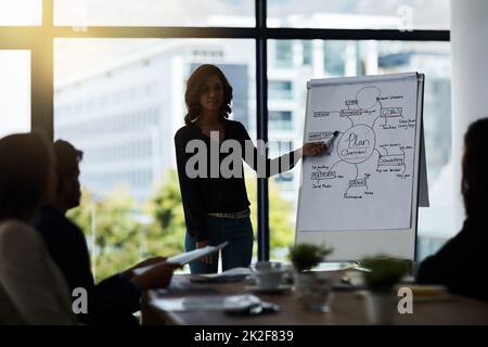 Condividere le sue opinioni con il team. Shot di un team di uomini d'affari che partecipano a una riunione nella sala riunioni. Foto Stock