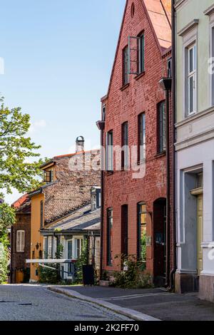 Case tradizionali su Damstredet, Oslo, Norvegia Foto Stock