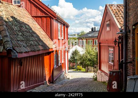 Case tradizionali su Damstredet, Oslo, Norvegia Foto Stock