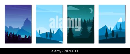 Set di 4 pezzi paesaggi di montagne e foreste - Vector Foto Stock