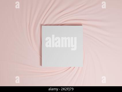 Pastello, rosso chiaro, rosa salmone 3D rende minimal prodotto podio vista dall'alto piatto tessuto semplice sfondo con piedistallo quadrato dall'alto Foto Stock