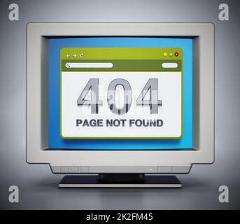 Monitor retro con pagina 404 non trovato codice di errore di connessione sulla pagina web. 3D illustrazione. Foto Stock