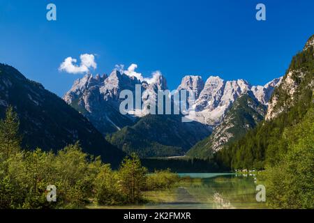 Lago di Landro (DÃ¼rrensee), Alto Adige, Italia Foto Stock