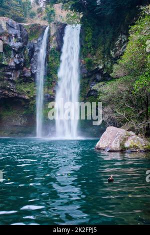 Cheonjiyeon falls, Jeju Island, Corea del Sud Foto Stock