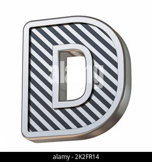 Font in acciaio inox e strisce nere lettera D 3D Foto Stock