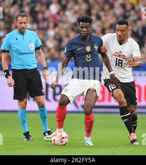 Saint Denis, Francia. 22/09/2022, la francese Aurelien Tchouameni durante la partita della UEFA Nations League, Gruppo A1, Tour 5 tra Francia e Austria il 22 settembre 2022 a Saint-Denis, un sobborgo di Parigi, Francia. Foto di Christian Liewig/ABACAPRESS.COM Foto Stock