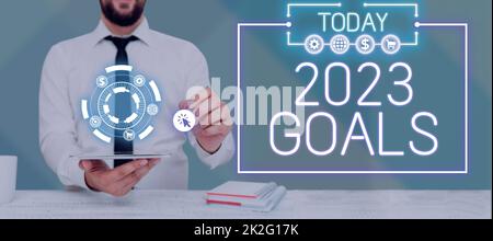 Ispirazione che mostra il segno 2023 Goals. Concetto che significa Un piano da fare per qualcosa di nuovo e migliore per il prossimo anno Foto Stock