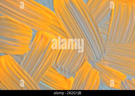 Astratto arte sfondo giallo scuro e grigio colori. Pittura ad acquerello su tela con tratti di arancio e spruzzi. Opere d'arte acriliche su carta con spott Foto Stock