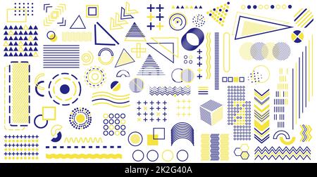 Grande set di vari elementi astratti giallo-blu su sfondo bianco - Vector Foto Stock