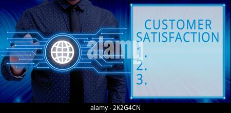 Scrittura del testo visualizzato soddisfazione del cliente. Il concetto aziendale supera le aspettative dei consumatori rispetto ai servizi Foto Stock
