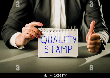 Didascalia di testo con timbro di qualità. Internet Concept Seal of Approval Good Impression ispezione approvata qualificata Foto Stock
