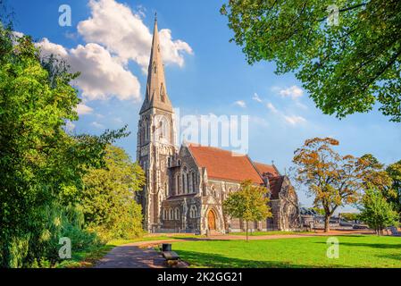 Inglese St. Albans Chiesa nel parco Churchillparken. Copenaghen, Danimarca Foto Stock