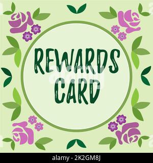 Carta Rewards per testo a mano. Concetto significato aiuta a guadagnare miglia punti in denaro dagli incentivi di acquisto giornalieri Foto Stock