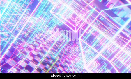 Neon glow in stile Cyber-cubico astratto Foto Stock