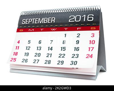 Settembre 2016 calendario desktop Foto Stock