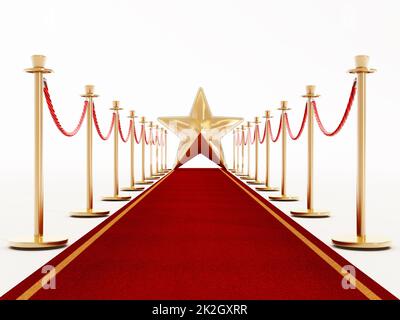 Tappeto rosso e corde di velluto con una stella dorata Foto Stock