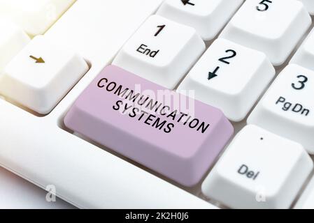 Sistemi di comunicazione di sottotitoli concettuali. Parola scritta su flusso di informazioni uso della macchina per trasmettere segnali Foto Stock