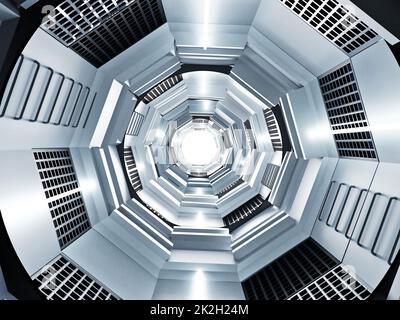 Tunnel futuristico o interni di astronave. Illustrazione 3D Foto Stock