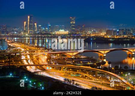 Seul cityscape in Twilight, Corea del Sud. Foto Stock