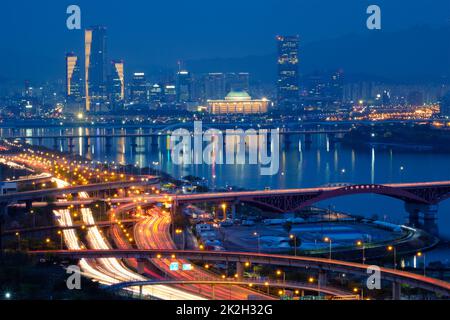 Seul cityscape in Twilight, Corea del Sud. Foto Stock