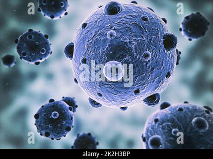 Invasione microbica. Immagine di batteri vista al microscopio. Foto Stock