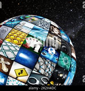 Globo coperto di schermi TV Foto Stock