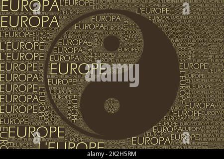 Le parole 'Europa, Europa, l'Europa, ' come Word Art, Word Cloud, Tag Cloud in diverse lingue con Copy Space. Foto Stock