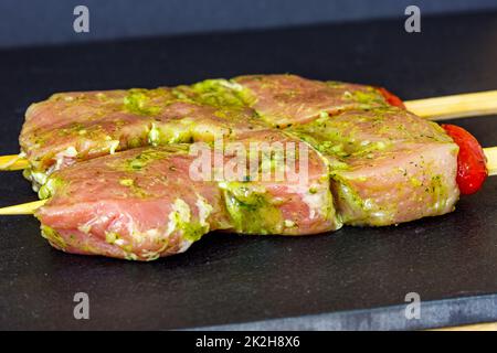 Spiedino di maiale marinata al barbecue Foto Stock