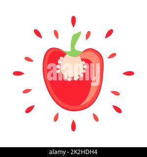 Icona astratta peperone succoso con spruzzi su sfondo bianco - Vector Foto Stock