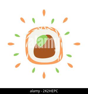 Icona astratta sushi succosi rotoli con spruzzi su sfondo bianco - Vector Foto Stock