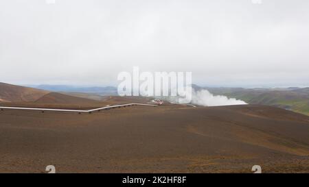 Cratere viti con lago d'acqua verde all'interno, Islanda Foto Stock