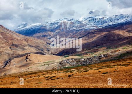 Kibber villaggio alto in Himalaya. Valle Di Spiti, Himachal Pradesh, India Foto Stock