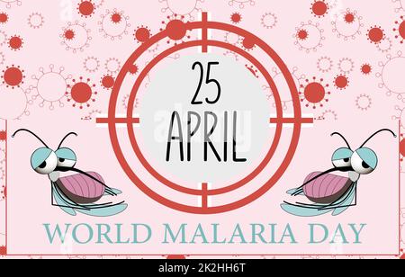 Illustrazione del vettore della Giornata Mondiale della malaria. Adatto per biglietti d'auguri, poster e striscioni. Viene celebrata annualmente il 25 aprile e celebra gli sforzi globali per combattere la malaria. Vettore Illustration.Mosquito. Foto Stock