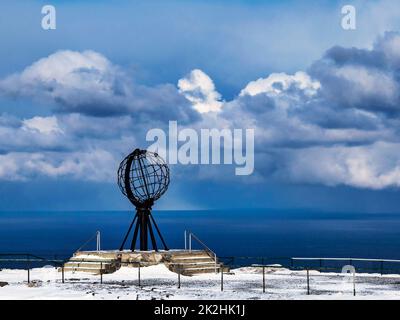 Globe a Capo Nord, Finnmark, Norvegia settentrionale Foto Stock