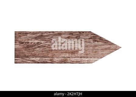 Freccia di legno isolata su sfondo bianco con tracciato di ritaglio Foto Stock