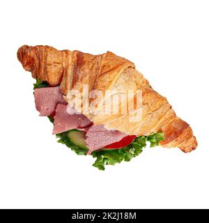 Panino di croissant al prosciutto con pomodoro e cetriolo Foto Stock